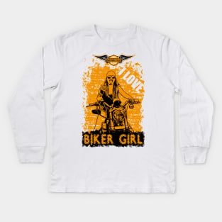 I Love Biker Girl, T-shirt for Biker, MotorCycle Rider Tee, Biker Gift Kids Long Sleeve T-Shirt